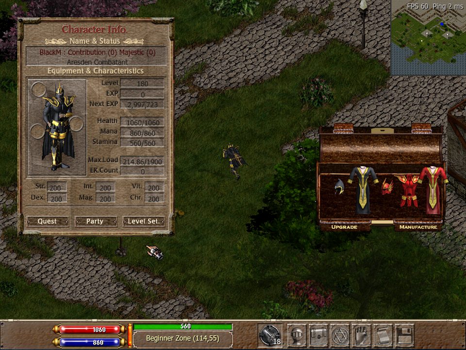 Character window and inventory with the hero armour sets